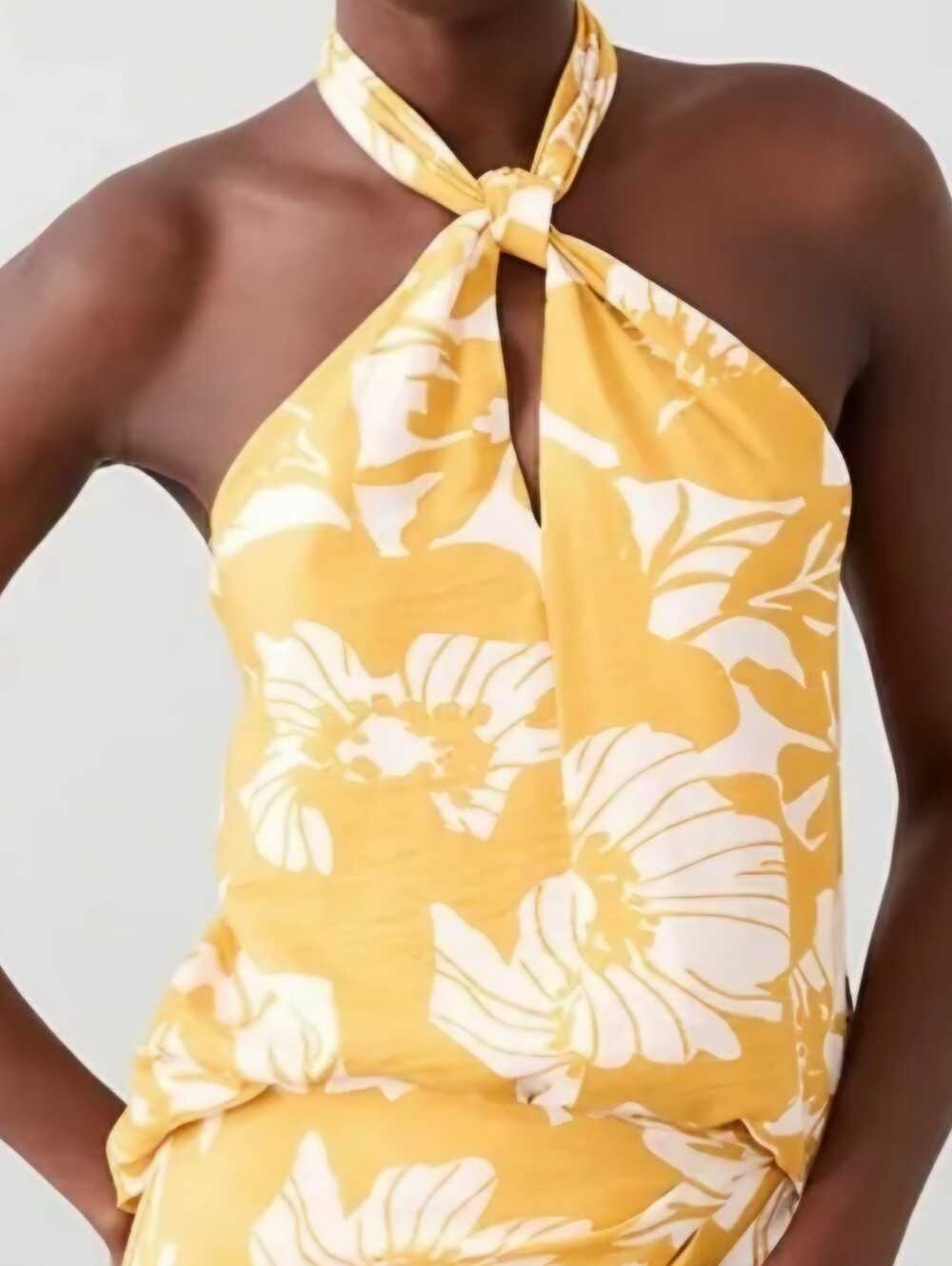 Banana Republic Keyhole Halter Top XS Yellow Floral